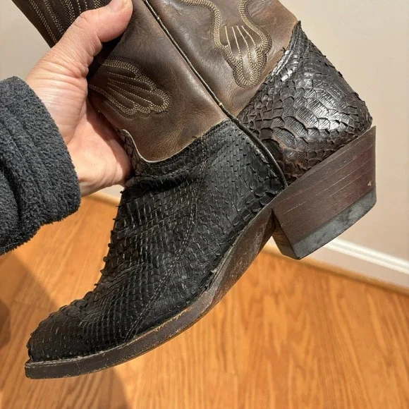 Vintage J. Chisholm Brown Python Snake Rare Exotic Western Cowboy Boots Mens 8.5